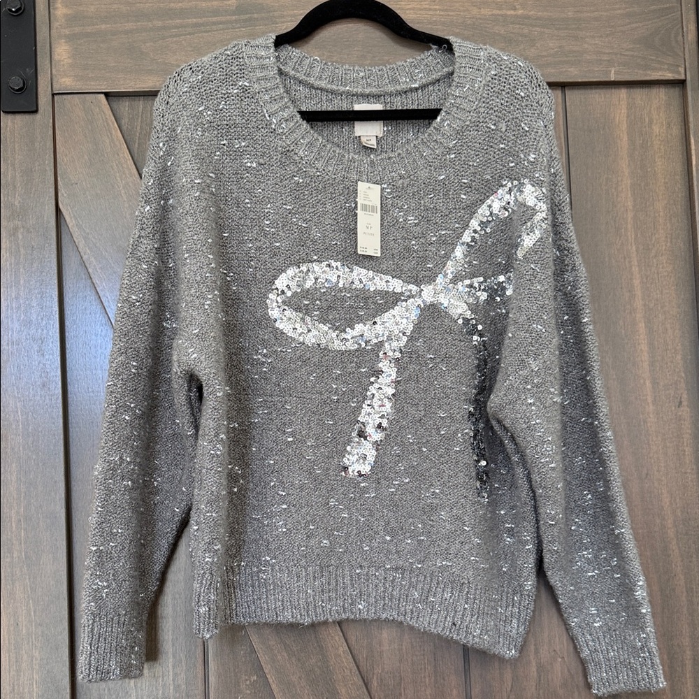Anthropologie Maeve Grey Sequin Sweater- NWT